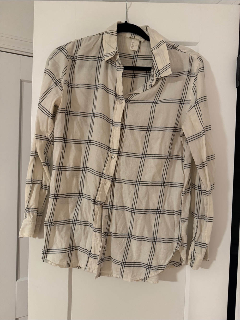 H&M Cream Windowpane Plaid Button-Down Shirt